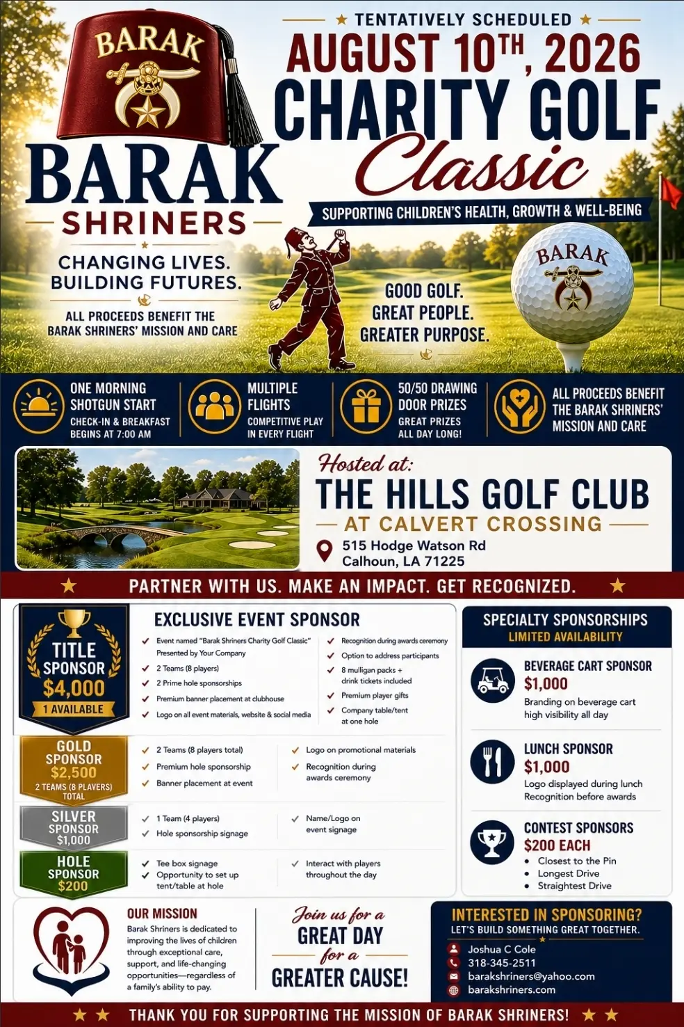 Barak Charity Golf Classic event information flyer